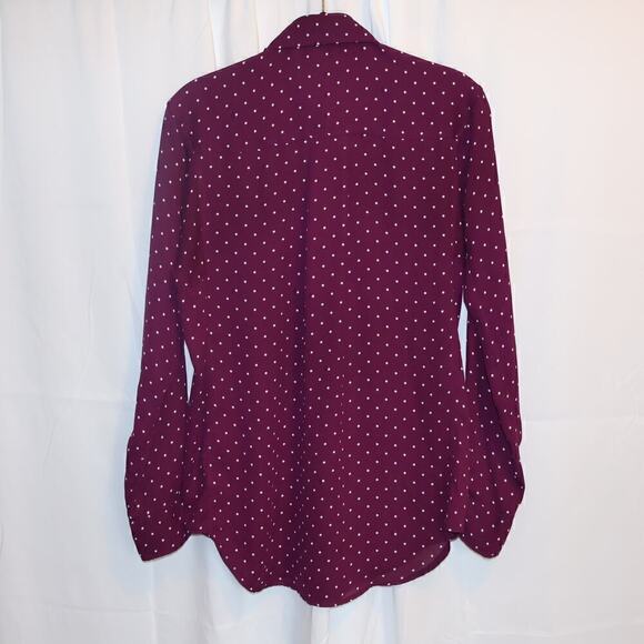Stylus Button Up Blouse Women Size S Purple White Dot - Picture 10 of 16